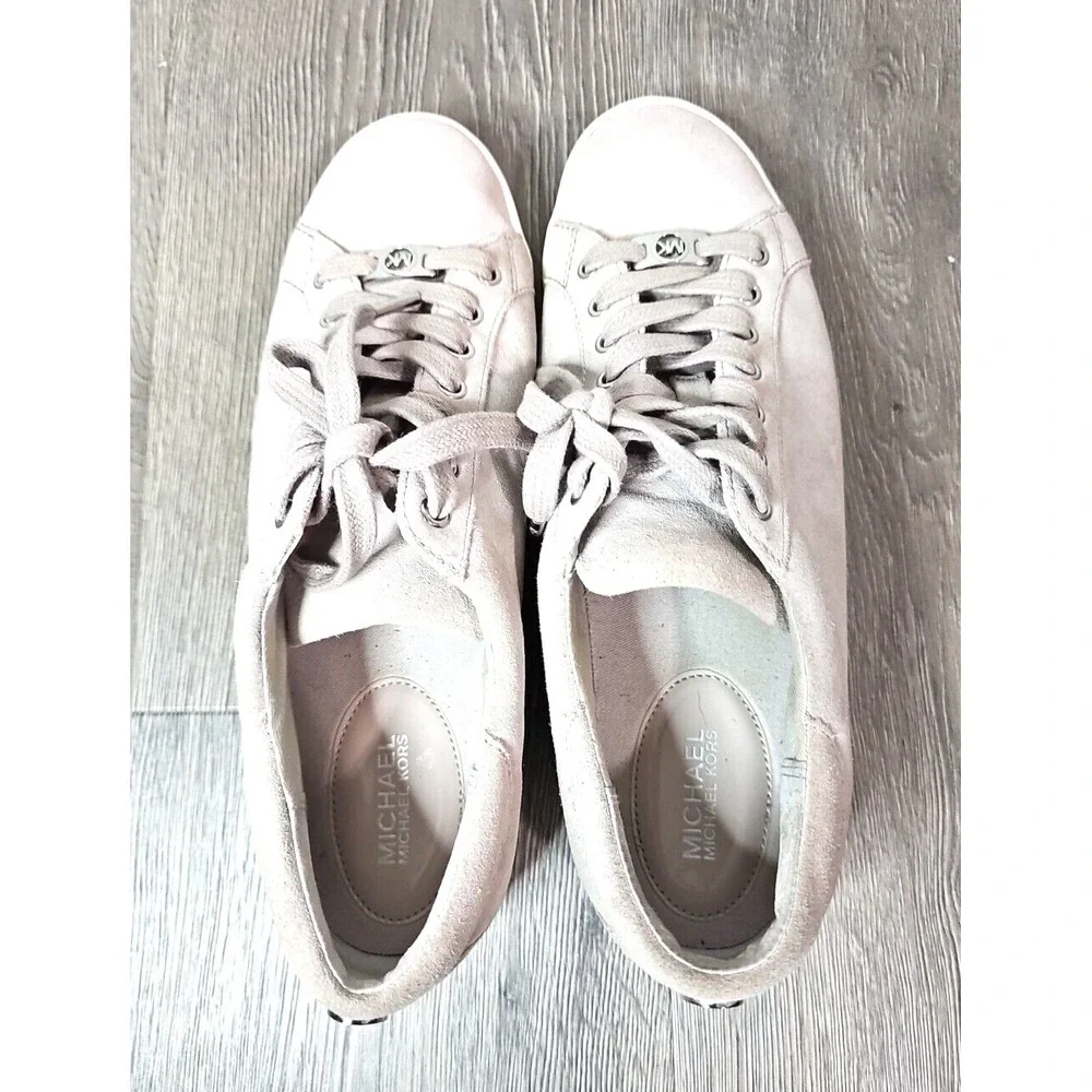 Michael Kors Womens Irving Sneaker Shoes Beige HX16C Low Top Leather Lace Up 10M
